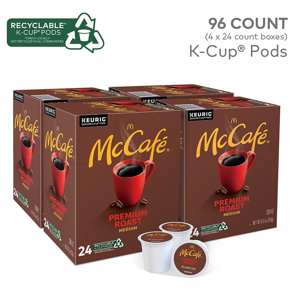 McCafé Premium Roast Medium Coffee Pods, 96 Count, 100% Arabica, Keurig K-Cup Compatible, Recyclable