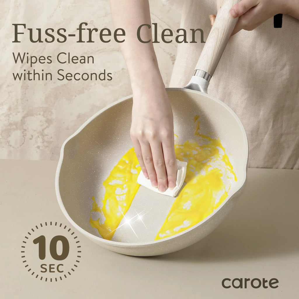 Carote Non Stick Pots and Pans Set, 21 Pcs Induction Kitchen Cookware Sets (Beige Granite)