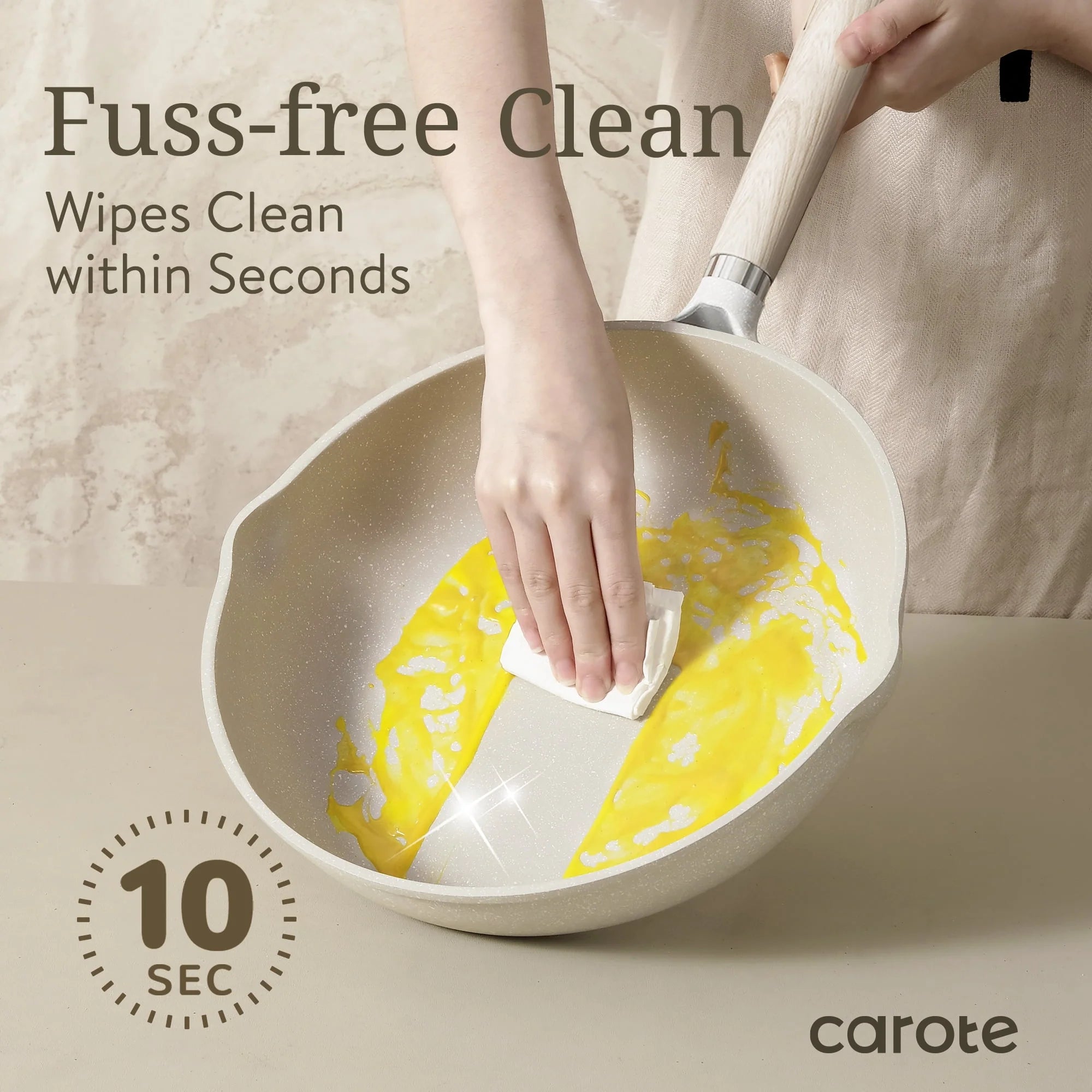 Carote Non Stick Pots and Pans Set, 21 Pcs Induction Kitchen Cookware Sets (Beige Granite)