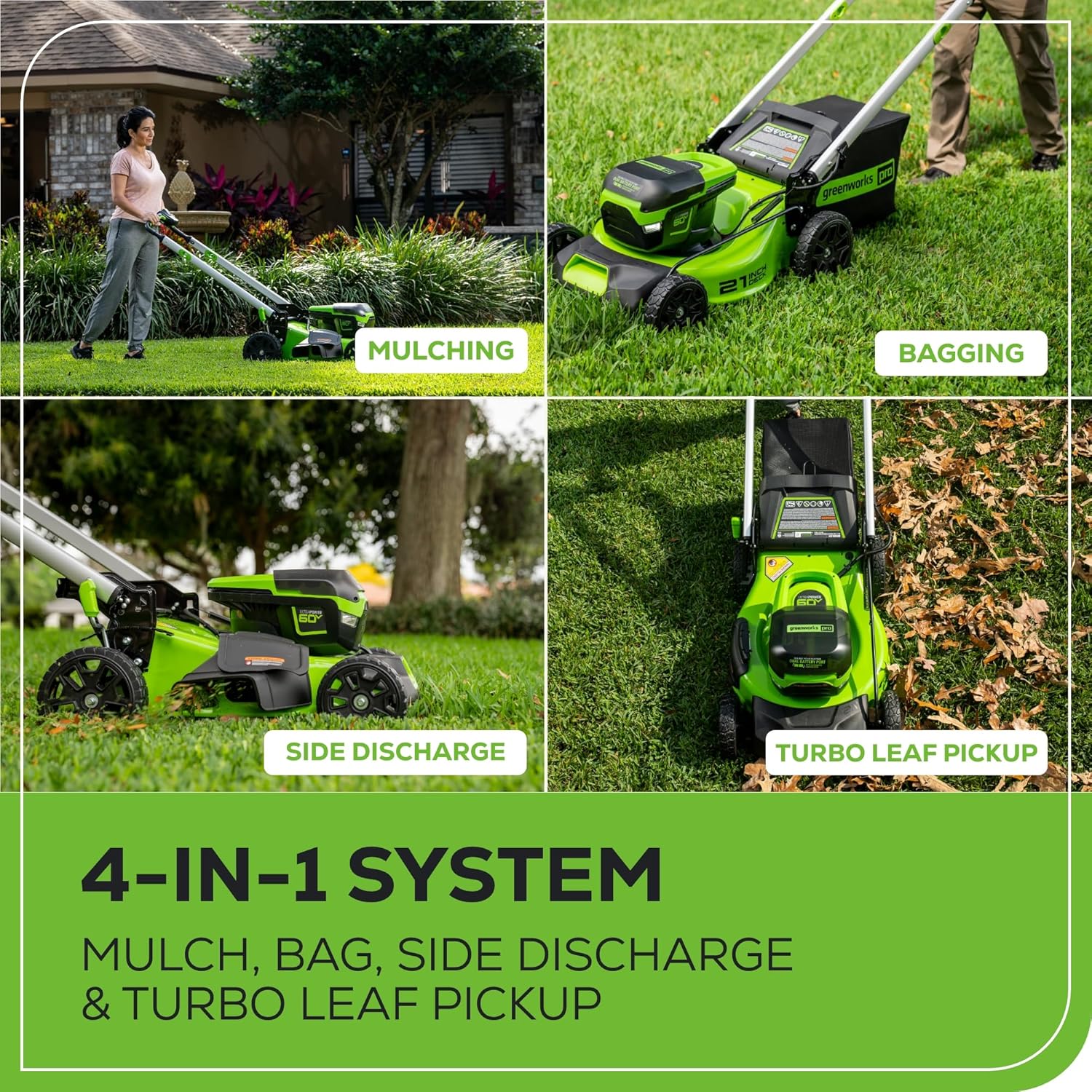 Greenworks 60V 21” Cordless (Self-Propelled) Lawn Mower , 2 x 4.0Ah Batteries and Dual Port Rapid Charger