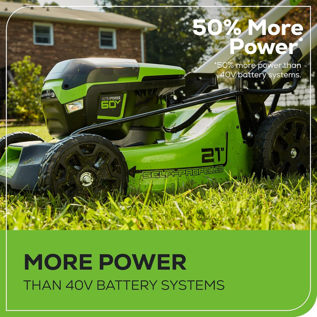 Greenworks 60V 21” Cordless (Self-Propelled) Lawn Mower , 2 x 4.0Ah Batteries and Dual Port Rapid Charger