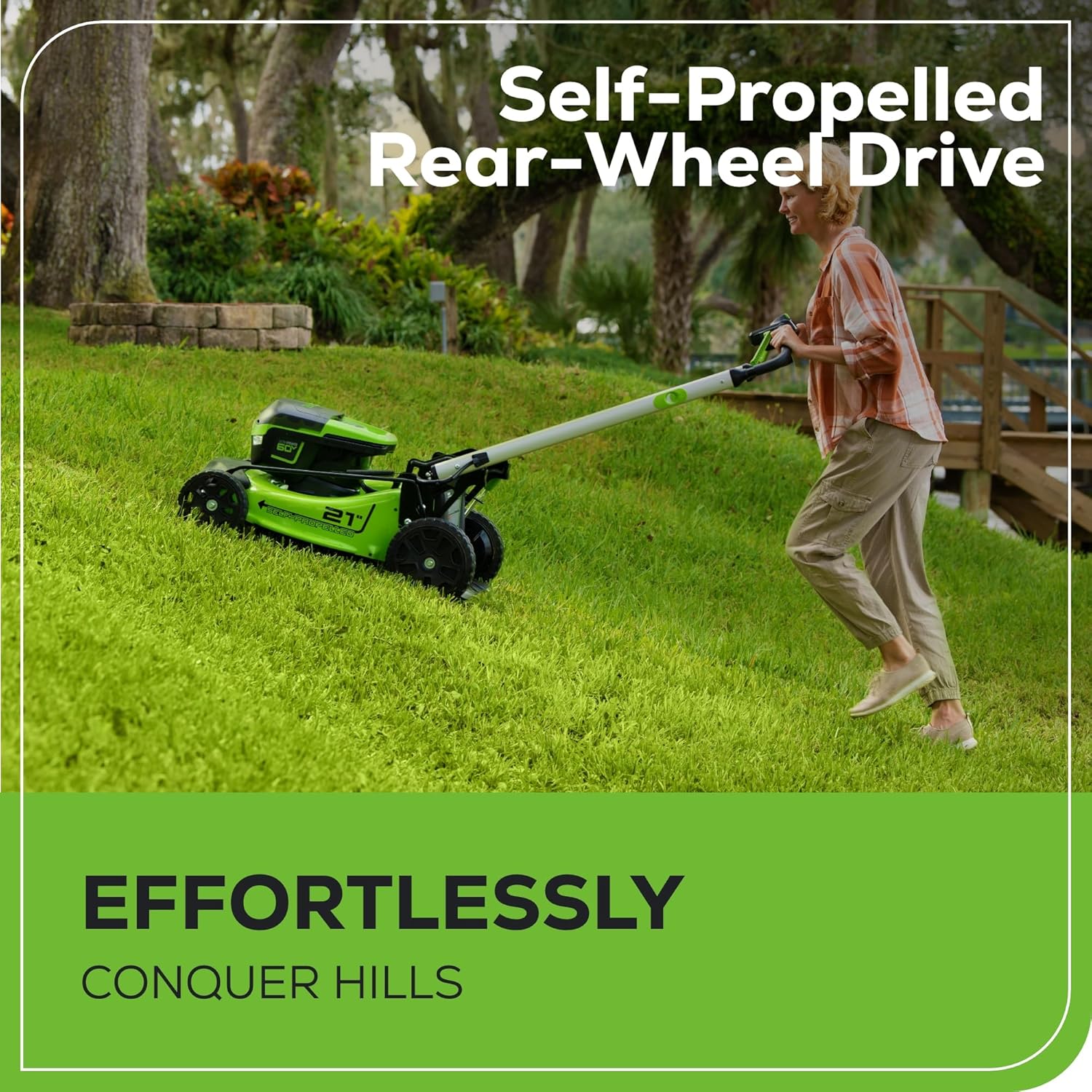 Greenworks 60V 21” Cordless (Self-Propelled) Lawn Mower , 2 x 4.0Ah Batteries and Dual Port Rapid Charger