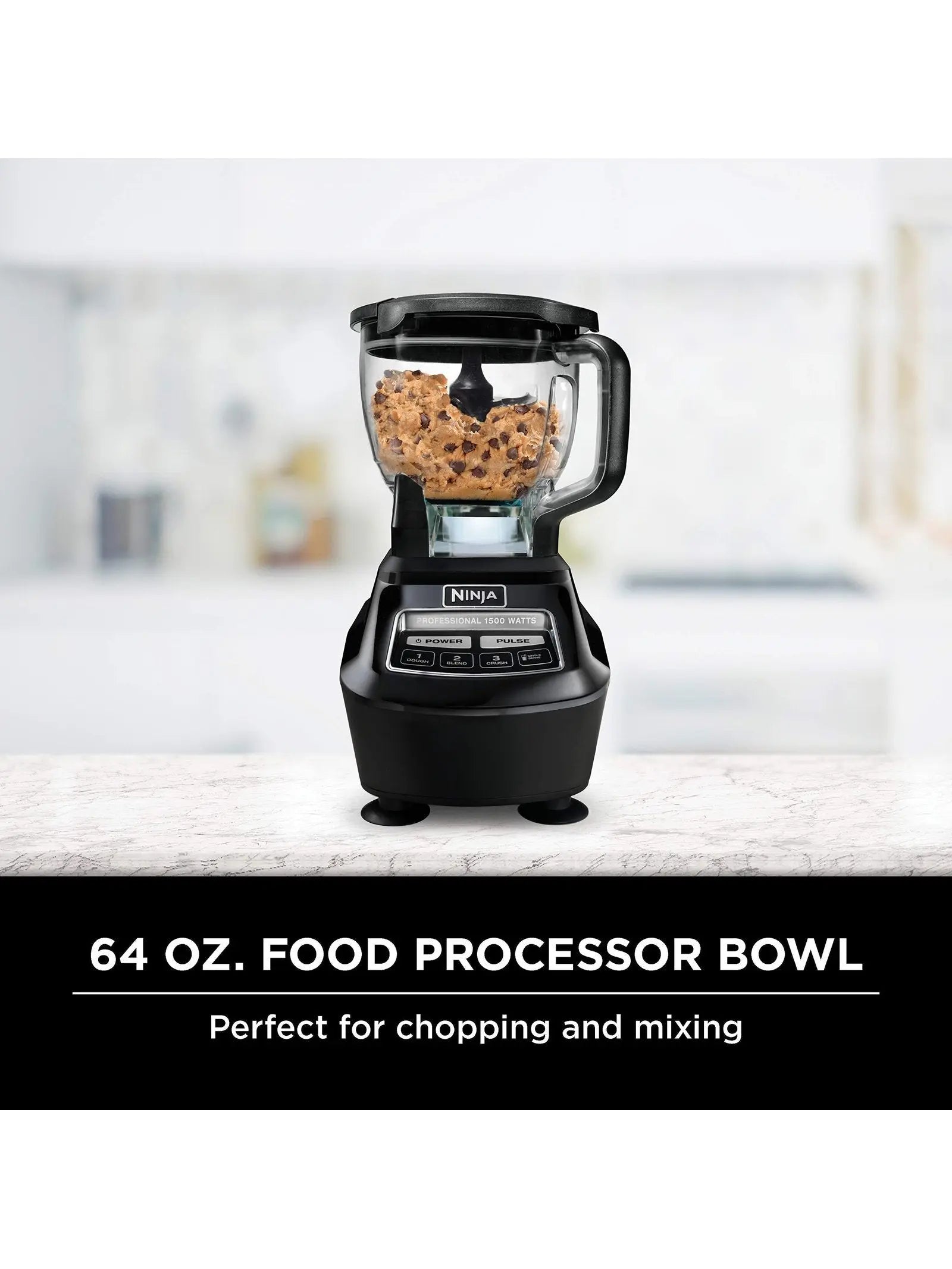 Ninja BL770 Mega Kitchen System, 1500W, 4 Functions for Smoothies, Processing, Dough, Drinks & More, with 72-oz.* Blender Pitcher, 64-oz. Processor Bowl, (2) 16-oz. To-Go Cups & (2) Lids, Black