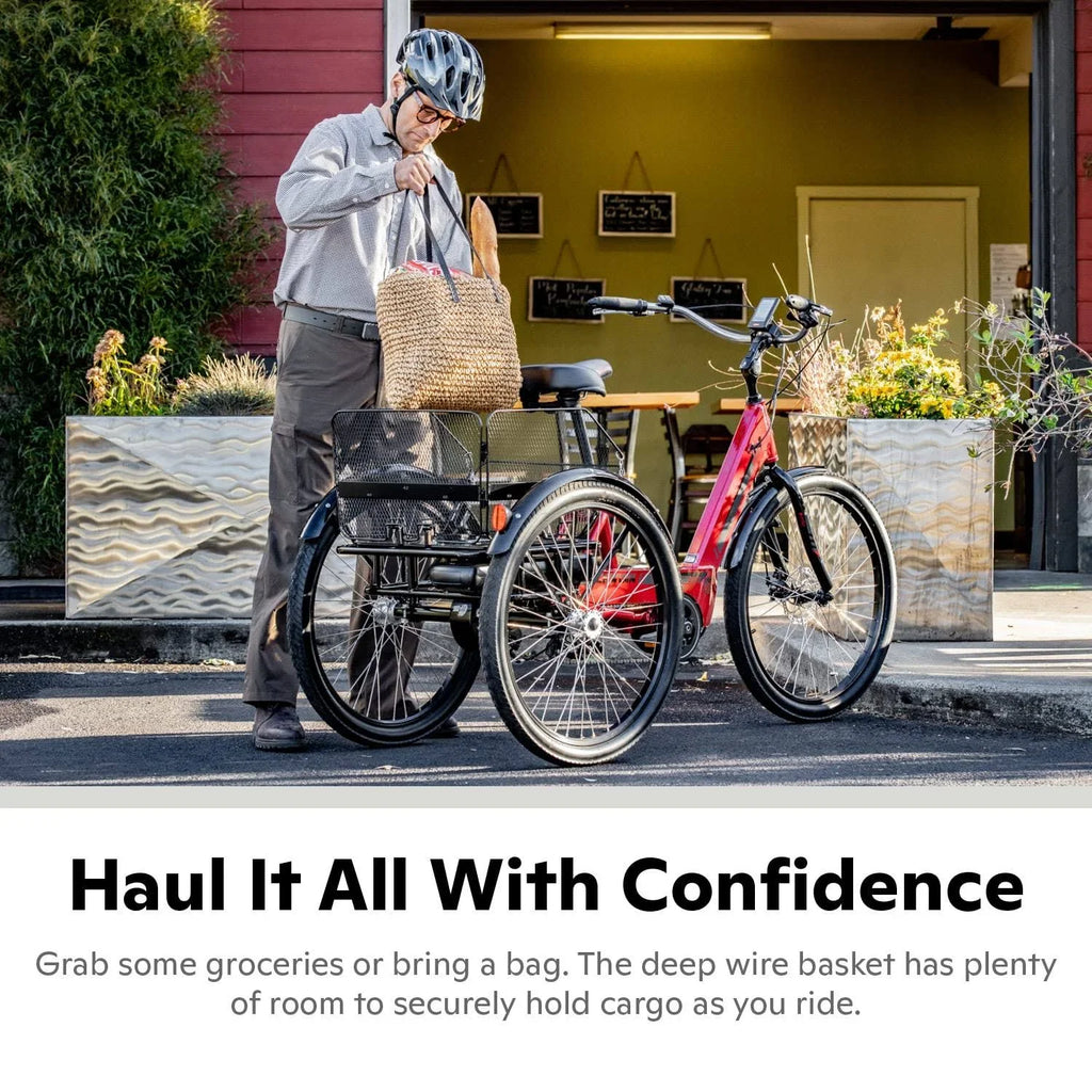 Schwinn Meridian Adult Tricycle Bike Mens and Womens Three Wheel Beach Cruiser 26-inch Wheels Low Step-Through Frame Wide Seat Rear Folding Basket Sin