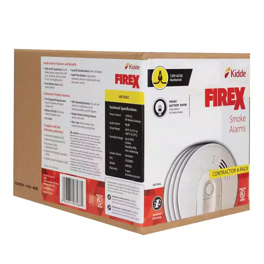 Firex 4-Pack Hardwired Smoke Detector with Ionization Sensor