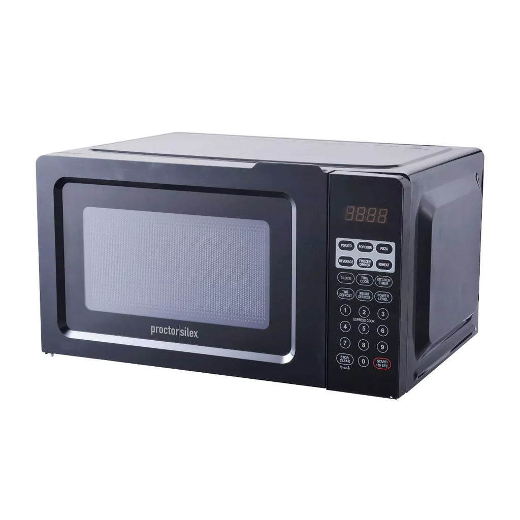 Proctor Silex 700W Countertop Microwave, 0.6 Cu. Ft, Black, Green LED Display, 10 Power Levels