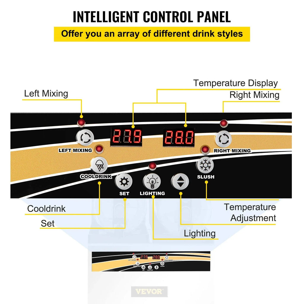 VEVOR Margarita Machine 15Lx2 Tank Commercial Slushy Machine Slushie Machine 1000W Commercial Margarita Maker Smoothie Frozen Drink Maker for