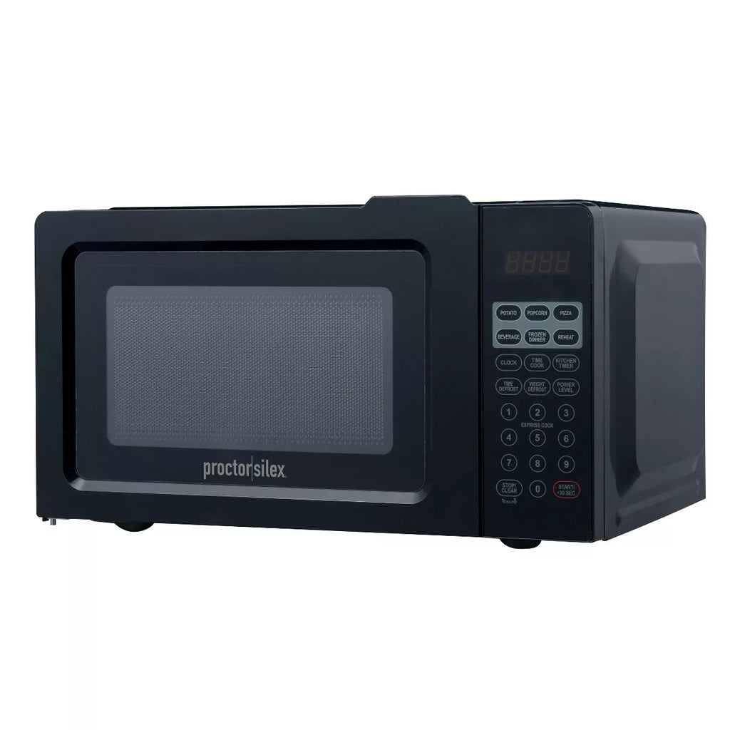 Proctor Silex 700W Countertop Microwave, 0.6 Cu. Ft, Black, Green LED Display, 10 Power Levels