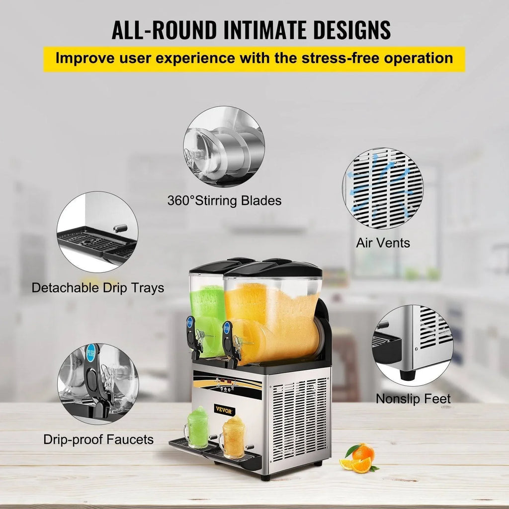 VEVOR Margarita Machine 15Lx2 Tank Commercial Slushy Machine Slushie Machine 1000W Commercial Margarita Maker Smoothie Frozen Drink Maker for