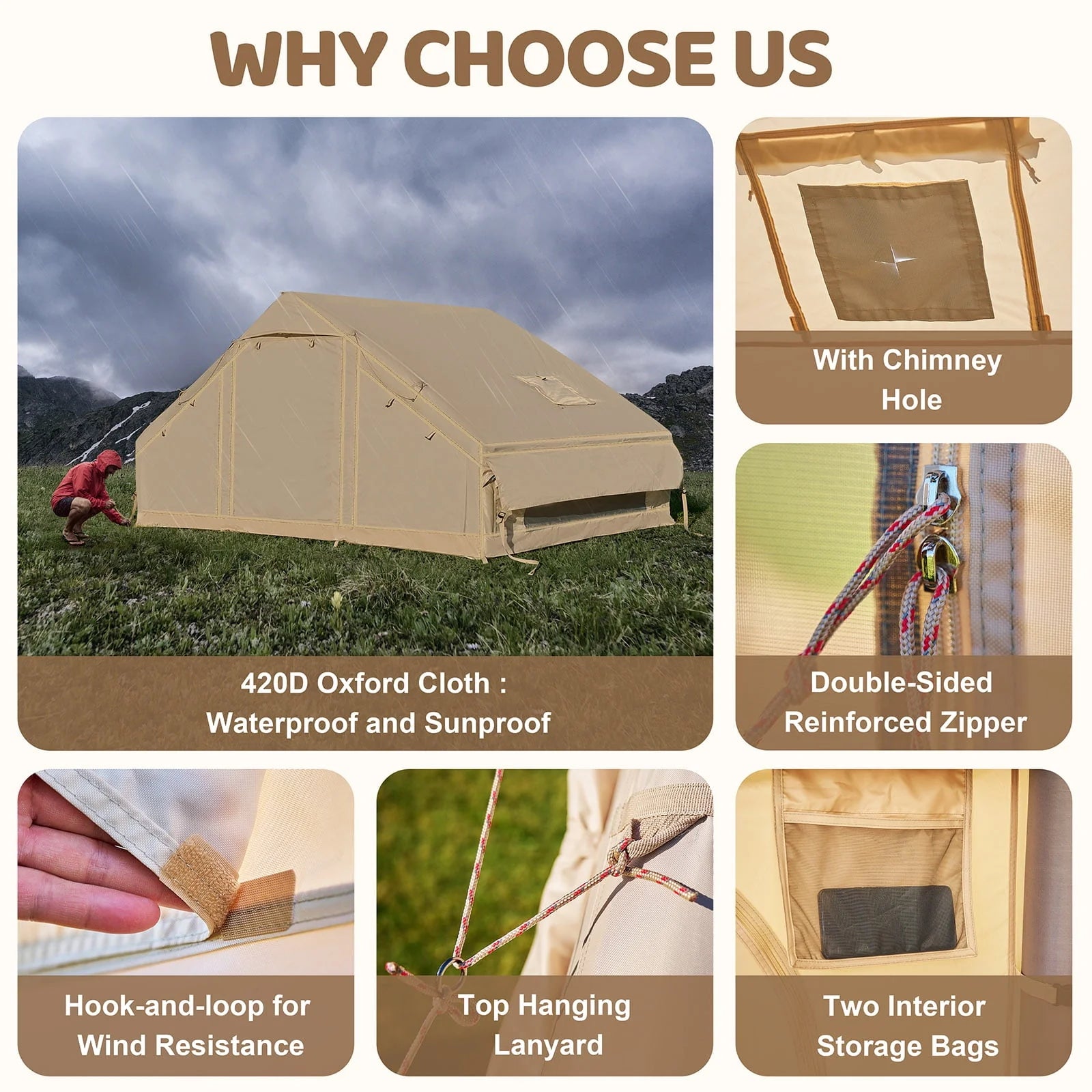 6 Person Inflatable Camping Tent with Pump, 10ft x7ft Glamping Family Tent Easy Setup 4 Season Waterproof Windproof Outdoor Blow Up Tent Luxury Oxford Cabin with Mesh Windows & Doors  sgtnighsdesigns