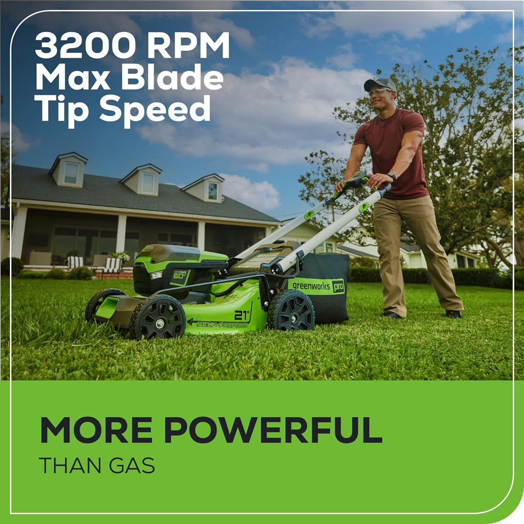 Greenworks 60V 21” Cordless (Self-Propelled) Lawn Mower , 2 x 4.0Ah Batteries and Dual Port Rapid Charger