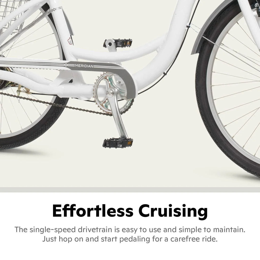 Schwinn Meridian Adult Tricycle Bike Mens and Womens Three Wheel Beach Cruiser 26-inch Wheels Low Step-Through Frame Wide Seat Rear Folding Basket Sin