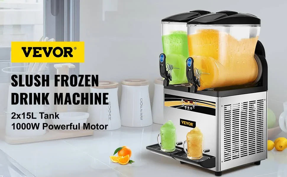 VEVOR Margarita Machine 15Lx2 Tank Commercial Slushy Machine Slushie Machine 1000W Commercial Margarita Maker Smoothie Frozen Drink Maker for