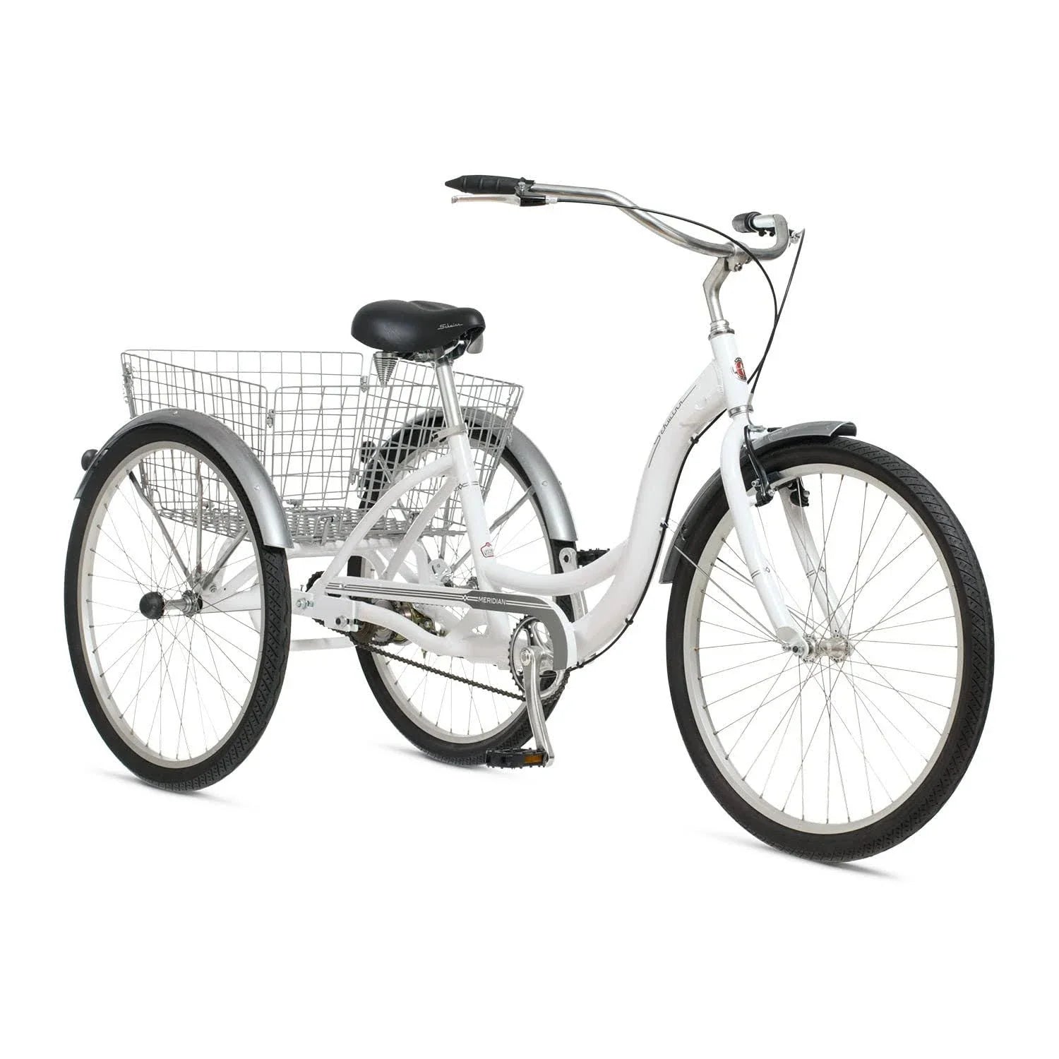 Schwinn Meridian Adult Tricycle Bike Mens and Womens Three Wheel Beach Cruiser 26-inch Wheels Low Step-Through Frame Wide Seat Rear Folding Basket Sin