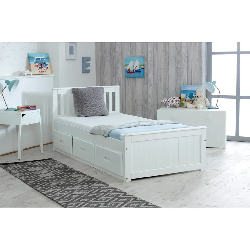 White Wooden Storage Bed